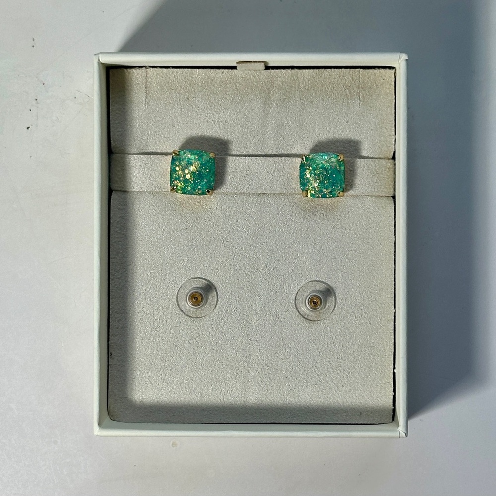 Kate Spade Gold Studs – Teal Sparkle